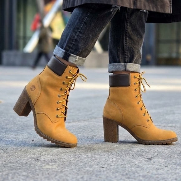 Timberland Shoes - Timberland Glancy Wheat Nubuck Leather Heeled Lace Up Boots
